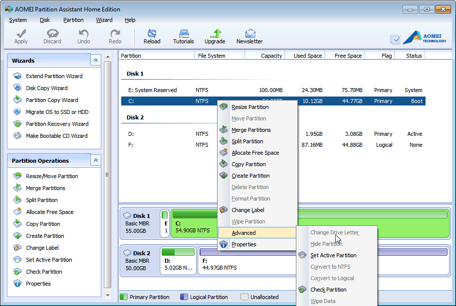 AOMEI Partition Assistant Standard Edition screen shot